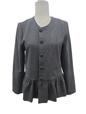 NwT Wayf Tailored Gray Peplum Blazer Jacket Flattering M Lined Ruffle Pleated